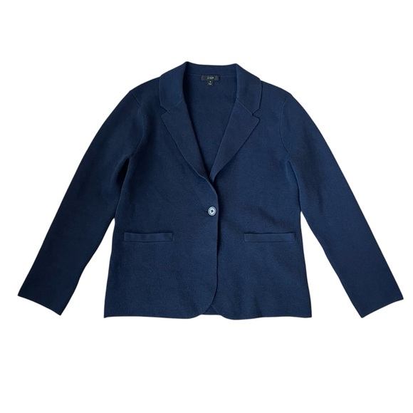 J. Crew Wool Blend Camille Shrunken Sweater Blazer Button Front Navy Sz Medium